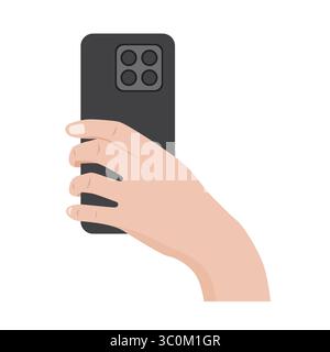 Main tenant smartphone avec écran blanc isolé sur fond blanc. Illustration vectorielle. Vue arrière Illustration de Vecteur