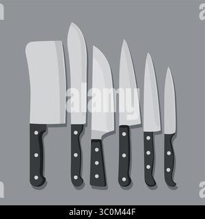 illustration vectorielle de l'ensemble de couteaux de cuisine. différents types de couteaux de cuisine Illustration de Vecteur
