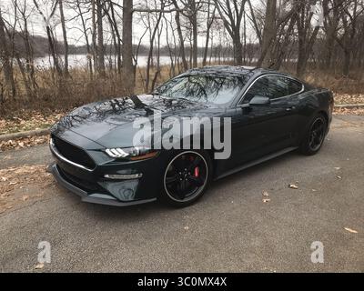 21 novembre 2018 - il, États-Unis - la Ford Mustang Bullitt 2019 honore le 50e anniversaire du film mettant en scène Steve McQueen avec une édition limitée, modèle de deux ans d'une Mustang boostée qui fait 20 chevaux de plus que la GT, dispose d'un levier de vitesses cueball et d'une suspension à amortissement actif. Photo le jeudi 29 novembre 2018. (Crédit image : © Robert Duffer/Chicago Tribune/TNS via ZUMA Wire) Banque D'Images