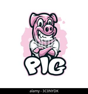 Vecteur de conception de logo de mascotte de porc avec style de concept d'illustration moderne pour l'impression de badge, d'emblème et de t-shirt. Illustration Smart Pig. Illustration de Vecteur