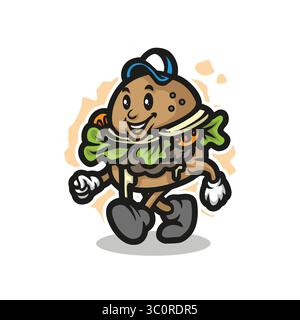 Conception de logo de mascotte Burger avec style de concept d'illustration moderne pour l'impression de badge, emblème et t-shirt. Illustration de hamburger mignon. Illustration de Vecteur