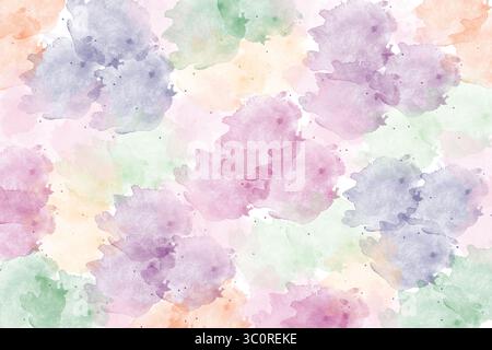 L'arrière-plan de motif aquarelle pastel avec des traits de pinceau doux inclut rose, lavande, vert menthe, pêche et violet clair - pour une utilisation en arrière-plan d'illustration Banque D'Images