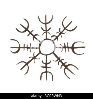 Signe celtique sur fond blanc. Illustration aquarelle dessinée à la main dans le dessin animé. Dessin pour cartes, bannières, cadres photo, invitations. isolé Banque D'Images