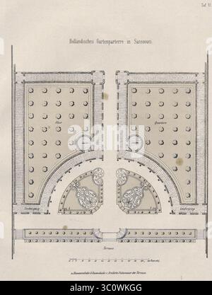 Meyer, Gustav Lehrbuch der schönen Gartenkunst- mit besonderer Rücksicht auf die praktische Ausführung von Gärten und Parkanlagen — Berlin, 1873, 147 - Holländisches Gartenparterre in Sanssouci. Banque D'Images