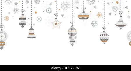 illustration vectorielle eps avec différentes boules d'arbre de noël élégantes vintage avec ornements et décorations de fête de couleur argent Illustration de Vecteur