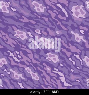 Modèle sans couture d'animal fantastique, motif de camouflage. Rayures, points et taches nuances de violet dans un ordre aléatoire sur un fond violet Illustration de Vecteur