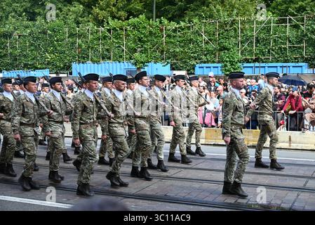 Bruxelles, Belgique. 21 juillet 2025. Les soldats belges défilent, dans le cadre des événements de la Fête nationale, à Bruxelles, le lundi 21 juillet 2025. Crédit : Tereza Supova/CTK photo/Alamy Live News Banque D'Images