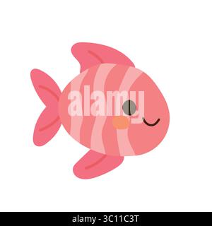 Poisson rose souriant aux rayures douces et aux joues rondes, conçu pour de douces illustrations d'aquarium et de l'art fantaisiste sur le thème de la mer Illustration de Vecteur