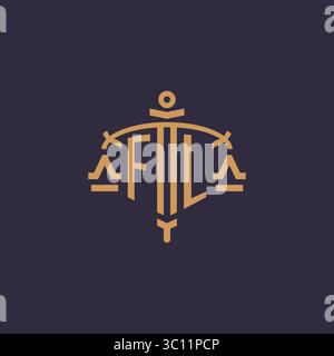 Logo monogram FL pour cabinet juridique avec échelle géométrique et graphique vectoriel de style épée Illustration de Vecteur