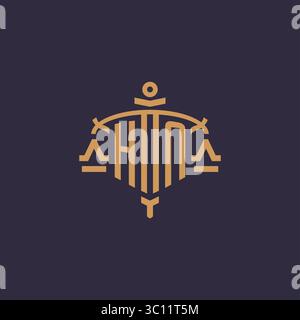 Logo Monogram HN pour cabinet juridique avec échelle géométrique et graphique vectoriel de style d'épée Illustration de Vecteur
