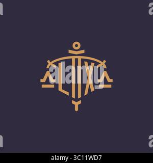 Logo Monogram LX pour cabinet juridique avec échelle géométrique et graphique vectoriel de style épée Illustration de Vecteur