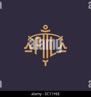 Logo monogramme PL pour cabinet juridique avec échelle géométrique et graphique vectoriel de style épée Illustration de Vecteur