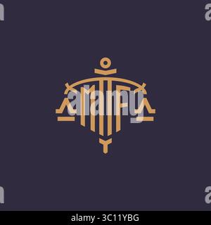 Logo MF monogramme pour cabinet juridique avec échelle géométrique et graphique vectoriel de style épée Illustration de Vecteur