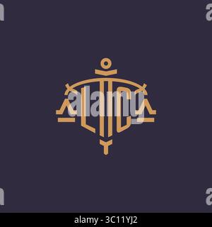 Logo monogramme LC pour cabinet juridique avec échelle géométrique et graphique vectoriel de style d'épée Illustration de Vecteur