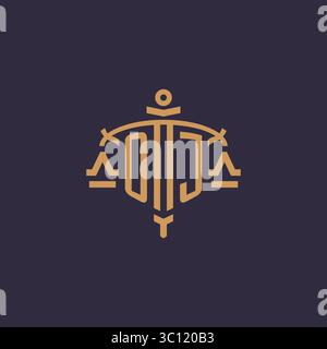 Logo monogramme OJ pour cabinet juridique avec échelle géométrique et graphique vectoriel de style d'épée Illustration de Vecteur