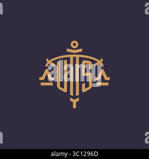 Logo monogramme US pour cabinet juridique avec échelle géométrique et graphique vectoriel de style d'épée Illustration de Vecteur