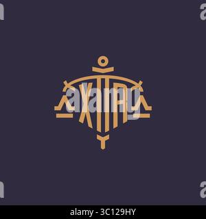 Logo Monogram XR pour cabinet juridique avec échelle géométrique et graphique vectoriel de style épée Illustration de Vecteur