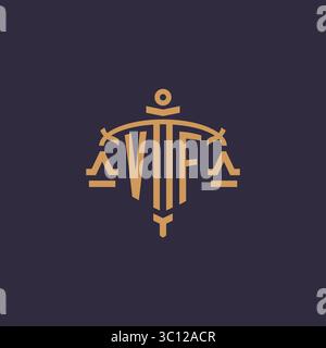 Monogramme VF logo pour cabinet juridique avec échelle géométrique et graphique vectoriel de style épée Illustration de Vecteur