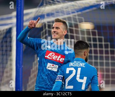 13 janvier 2019 - Naples, Campanie, Italie - Arkadiusz Milik de SSC Napoli célébrant un but lors du match de Serie A entre SSC Napoli et US Sassuolo au stade San Paolo. (Crédit image : © Ernesto Vicinanza/SOPA images via ZUMA Wire) Banque D'Images