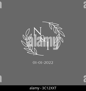 Lettre initiale ni monogramme logo de mariage avec graphique vectoriel graphique vectoriel graphique de vecteur de décoration de feuilles créatives Illustration de Vecteur