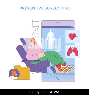 Concept du mois de la santé pour hommes. Les dépistages préventifs de routine aident à détecter les signes précoces de problèmes cardiaques et pulmonaires, encourageant les hommes à prioriser les examens réguliers pour le bien-être à long terme. Illustration vectorielle. Illustration de Vecteur