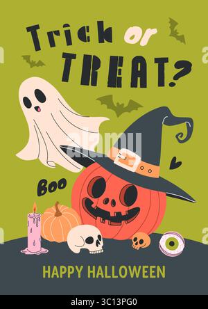 Bonne invitation à la fête d'Halloween. Dépliant vertical. Illustration de Vecteur