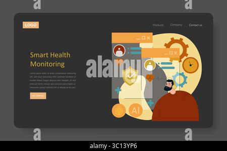 Concept de surveillance intelligente de la santé conçu pour les plateformes numériques. Il illustre l'analyse des données, l'engagement des utilisateurs et l'intégration de l'IA pour améliorer le bien-être. Idéal pour les secteurs de la technologie et de la santé. Illustration vectorielle. Illustration de Vecteur