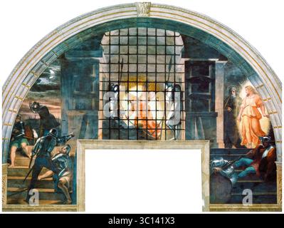 Raffaello Sanzio da Urbino appelé Raphaël, libération de Saint Pierre, peinture de fresque, 1514 Banque D'Images