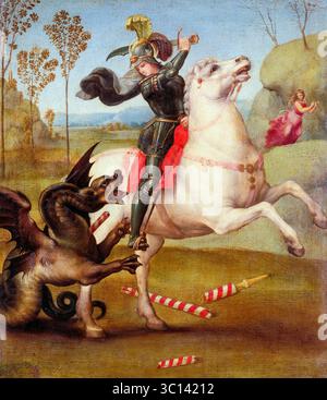 Raffaello Sanzio da Urbino appelé Raphaël, Saint Georges et le Dragon, peinture à l'huile sur panneau, 1503-1505 Banque D'Images