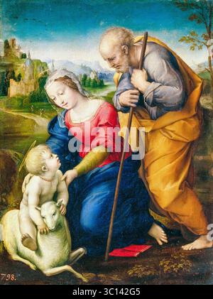 Raffaello Sanzio da Urbino appelé Raphaël, la Sainte famille avec un agneau, peinture à l'huile sur panneau, 1507 Banque D'Images