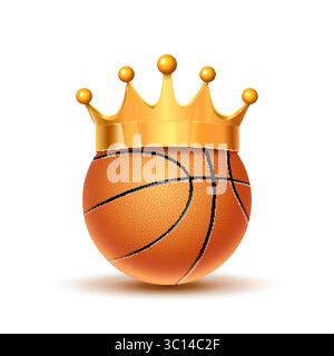 Basket-ball avec couronne d'or sur le dessus symbolisant la victoire, le championnat, la royauté sportive ou la réalisation de MVP sur fond blanc Illustration de Vecteur