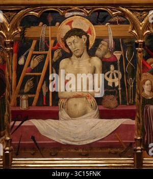 Christ comme homme des douleurs avec Arnma Christi. Retable des Saints Jean par Bernat Martorell, c. 1435-1445. De l'église de Vinaixa. Catalogne. MNAC. Banque D'Images