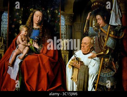 Madone avec chanoine Joris van der Paele 1436 XVIe siècle par Jan van Eyck (peintre de cour du duc Bourguignon Philippe le bon). Groeningemuseum, musée municipal, Bruges, Belgique, flamand, Banque D'Images