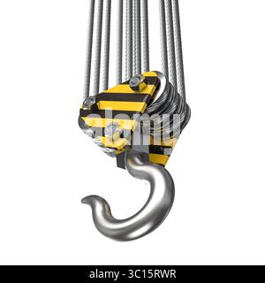 Mécanisme de levage de crochet de grue 3d isolé Banque D'Images