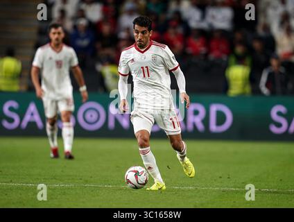 20 janvier 2019 : Vahid Amiri d'Iran lors de Iran contre Oman au stade Zayed Sports City à Abu Dhabi, Emirats Arabes Unis, Coupe d'Asie de l'AFC, championnat d'Asie de football. Ulrik Pedersen/CSM.(image de crédit : &copy ; Ulrik Pedersen/CSM via ZUMA Wire) Banque D'Images