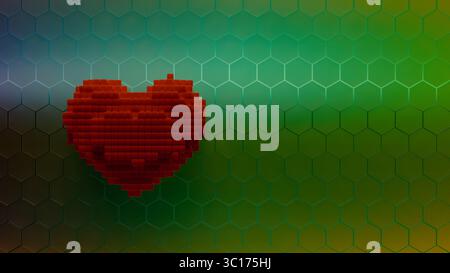 La conception de forme de coeur apparaît derrière la grille de motif hexagonale sur fond coloré pour la santé conceptuelle et l'image de conception Banque D'Images
