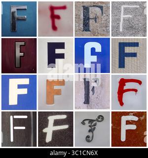 Collection de 16 lettres F majuscules prises dans les rues urbaines Banque D'Images