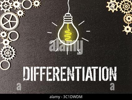 papier brun avec le mot différenciation. action ou processus de différenciation ou de distinction entre deux ou plusieurs choses ou personnes. Banque D'Images