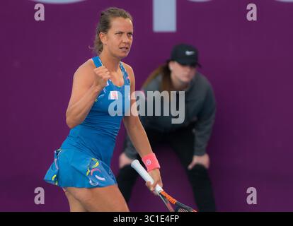 13 février 2019 - Doha, QATAR - Barbora Strycova de la République tchèque en action lors de son match de deuxième tour au tournoi de tennis total Open WTA premier 2019 du Qatar (crédit image : © AFP7 via ZUMA Wire) Banque D'Images