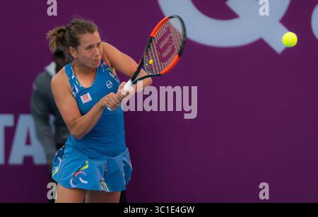 13 février 2019 - Doha, QATAR - Barbora Strycova de la République tchèque en action lors de son match de deuxième tour au tournoi de tennis total Open WTA premier 2019 du Qatar (crédit image : © AFP7 via ZUMA Wire) Banque D'Images