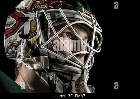17 septembre 2015 - créé Paul, MN, USA - Minnesota Wild Goalie Devan Dubnyk (40). - Le 17 septembre 2015, composé Paul, MN, Xcel Energy Center, NHL, Minnesota Wild (crédit image : Carlos Gonzalez/Minneapolis Star Tribune/TNS via ZUMA Wire) Banque D'Images