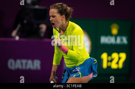 14 février 2019 - Doha, QATAR - Barbora Strycova de la République tchèque en action lors de son match de quart de finale au tournoi de tennis total Open WTA premier 2019 du Qatar (crédit image : © AFP7 via ZUMA Wire) Banque D'Images