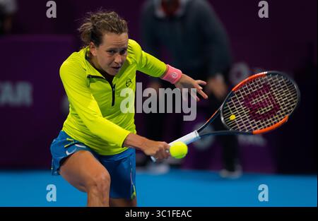 14 février 2019 - Doha, QATAR - Barbora Strycova de la République tchèque en action lors de son match de quart de finale au tournoi de tennis total Open WTA premier 2019 du Qatar (crédit image : © AFP7 via ZUMA Wire) Banque D'Images