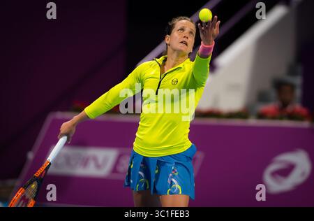 14 février 2019 - Doha, QATAR - Barbora Strycova de la République tchèque en action lors de son match de quart de finale au tournoi de tennis total Open WTA premier 2019 du Qatar (crédit image : © AFP7 via ZUMA Wire) Banque D'Images