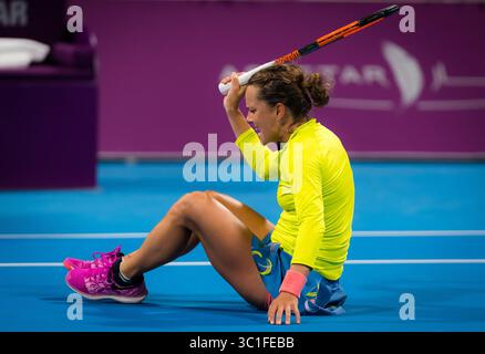 14 février 2019 - Doha, QATAR - Barbora Strycova de la République tchèque en action lors de son match de quart de finale au tournoi de tennis total Open WTA premier 2019 du Qatar (crédit image : © AFP7 via ZUMA Wire) Banque D'Images