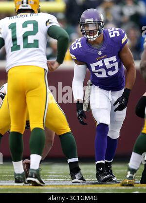 23 novembre 2014 - Minneapolis, MN, États-Unis - Vikings du Minnesota Anthony Barr (55). - 23 novembre 2014, Minneapolis, Minn., stade TCF Bank, NFL, Minnesota Vikings v. Green Bay Packers (crédit image : Carlos Gonzalez/Minneapolis Star Tribune/TNS via ZUMA Wire) Banque D'Images
