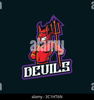 Vecteur de conception de logo de mascotte de Devils avec un style de concept d'illustration moderne pour l'impression de badge, d'emblème et de t-shirt. Illustration des diables intelligents. Illustration de Vecteur