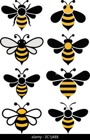 Ensemble de vecteur d'icône Bee & Honeybee stylisé Illustration de Vecteur