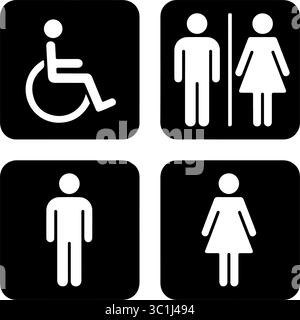 Vector Restroom Sign Set hommes, femmes, unisexes et icônes désactivées Illustration de Vecteur