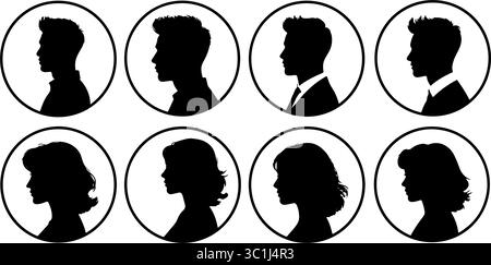 Ensemble d'icônes de profil vectoriel silhouettes de tête mâle et femelle Illustration de Vecteur